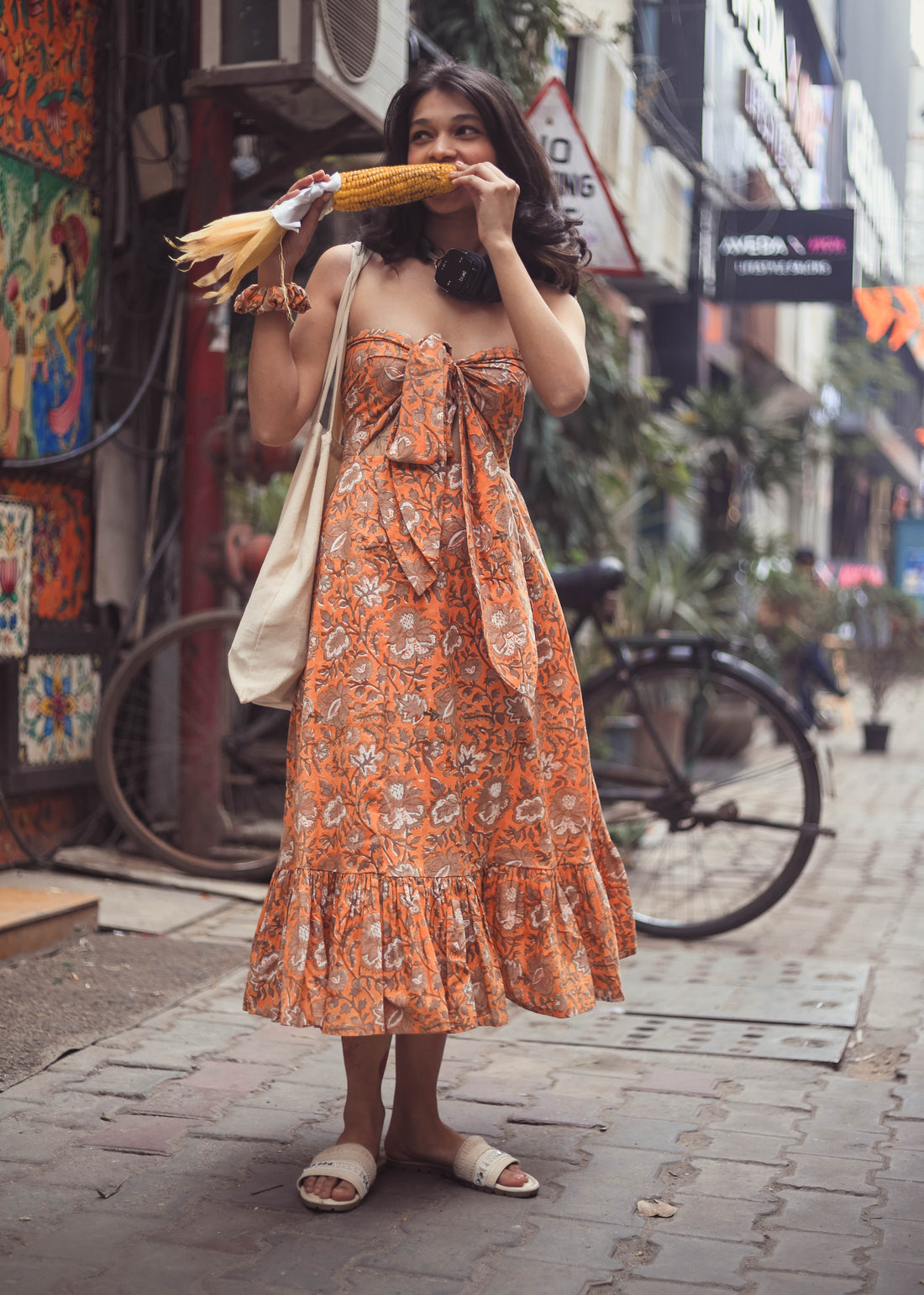 Green Florals Bow Dress - Odhanon