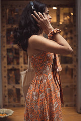Orange Floral Bow Printed Dress