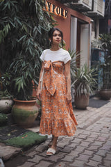 Orange Floral Bow Printed Dress