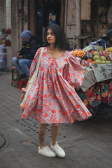Floral Short Cotton Dress - Odhanon