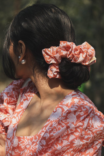 Peach Floral Printed Scrunchie