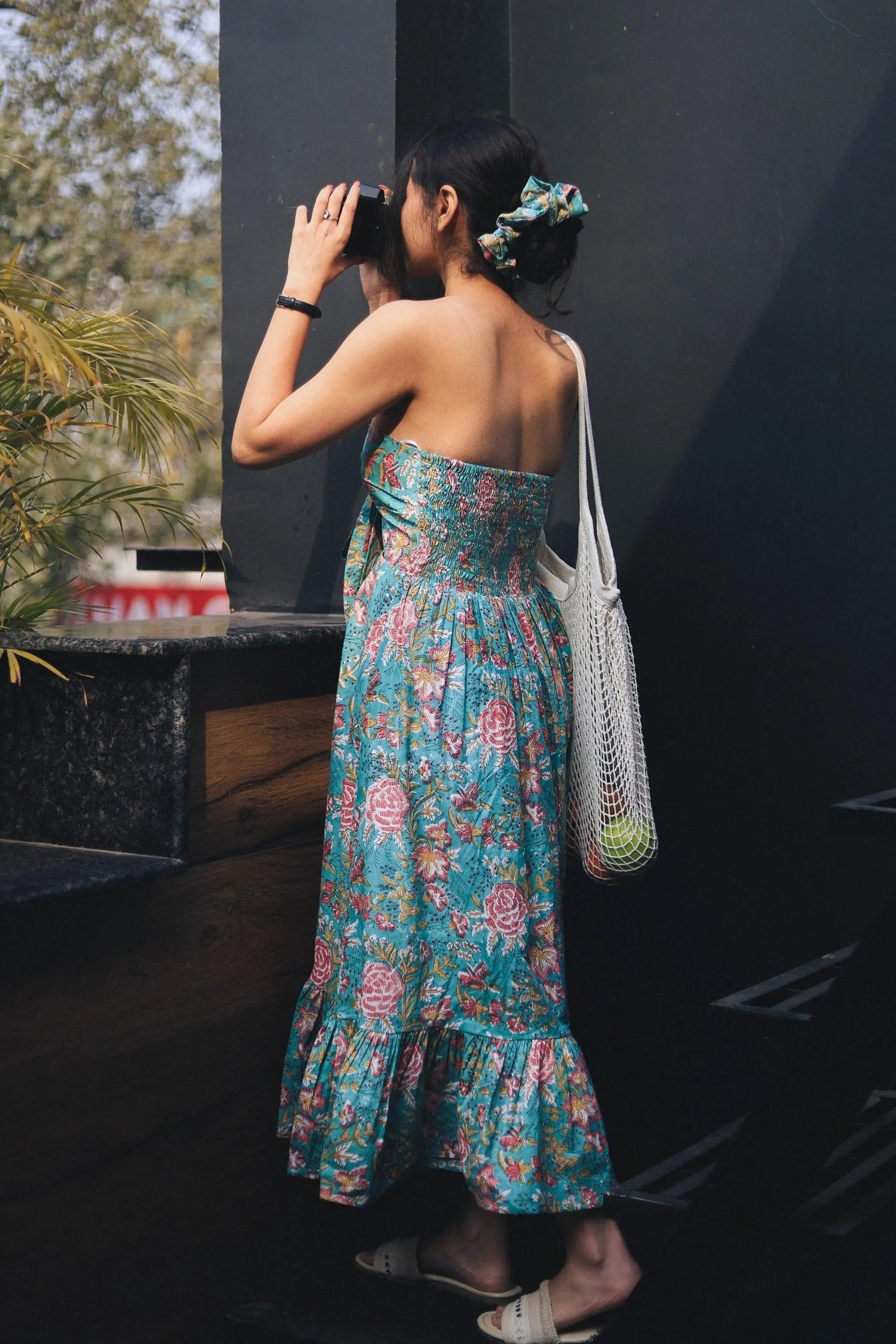 Green Florals Bow Dress - Odhanon